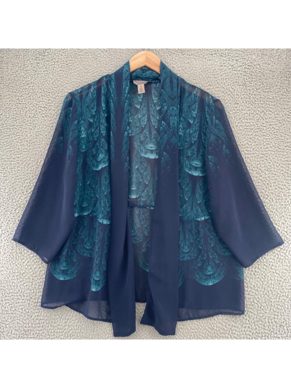 Chicos Top Womens 3 US Extra Large Easywear Navy Green Batik Lagenlook Topper